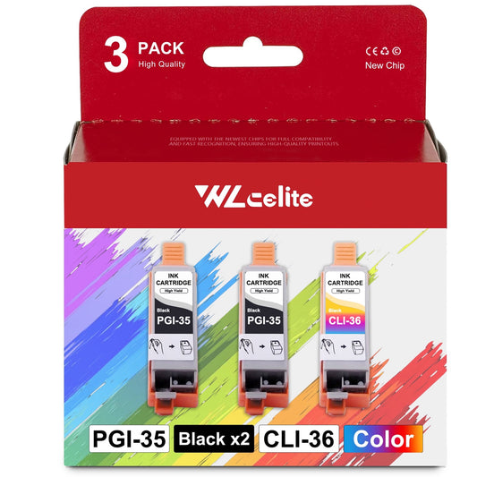 PGI-35 CLI-36 Ink Cartridges Replacement for Canon 35 36 Ink for Canon Pixma iP100 iP110 Printers (2* Black 1* Tri-Color)