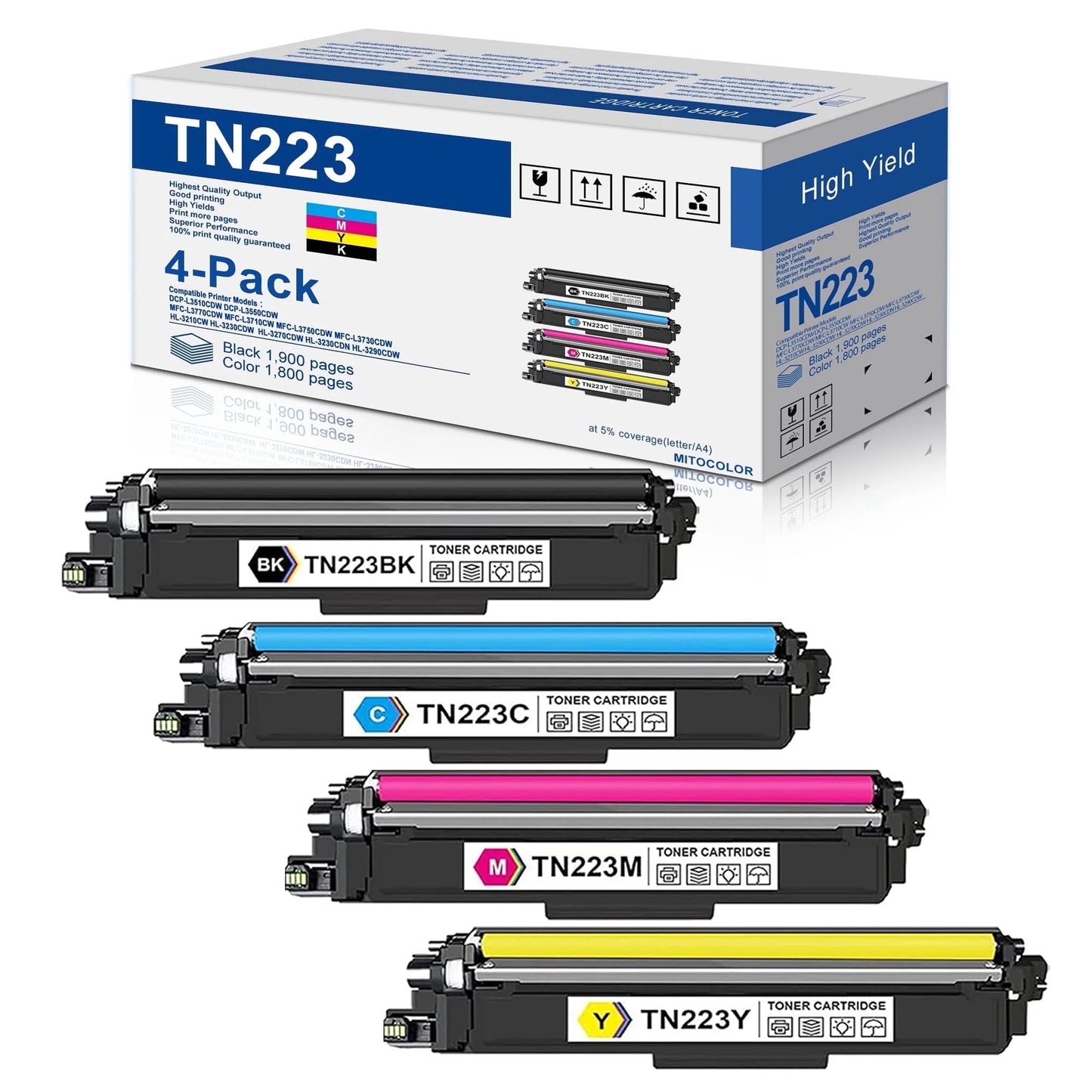 TN223 Toner Cartridge 4-Pack Replacement for Brother TN 223 Toner for HL-L3270CDW L3210CW Printer