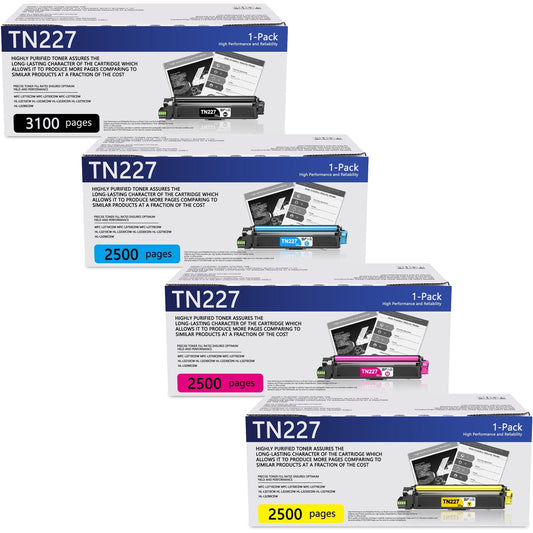 TN227 Toner Cartridge Black Cyan Magenta Yellow 4 Pack Compatible for Brother TN227 Toner for MFC-L3710CDW MFC-L3750CDW HL-L3210CW HL-L3230CDN Printer