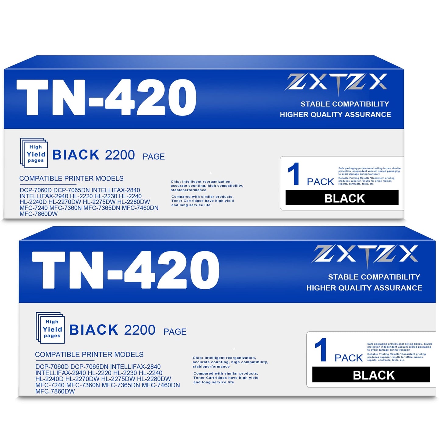 TN420 Toner Compatible for Brother TN420 2 Pack Black Toner Cartridges Printer