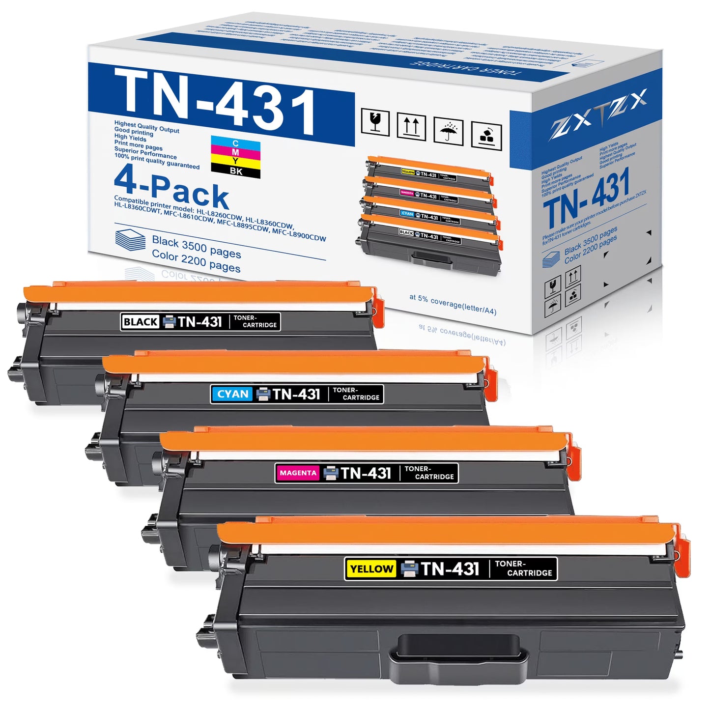 TN 431 Toner Cartridge for Brother TN 431 Toner Cartridges HL-L8260CDW HL-L8360CDW Printer 4pack