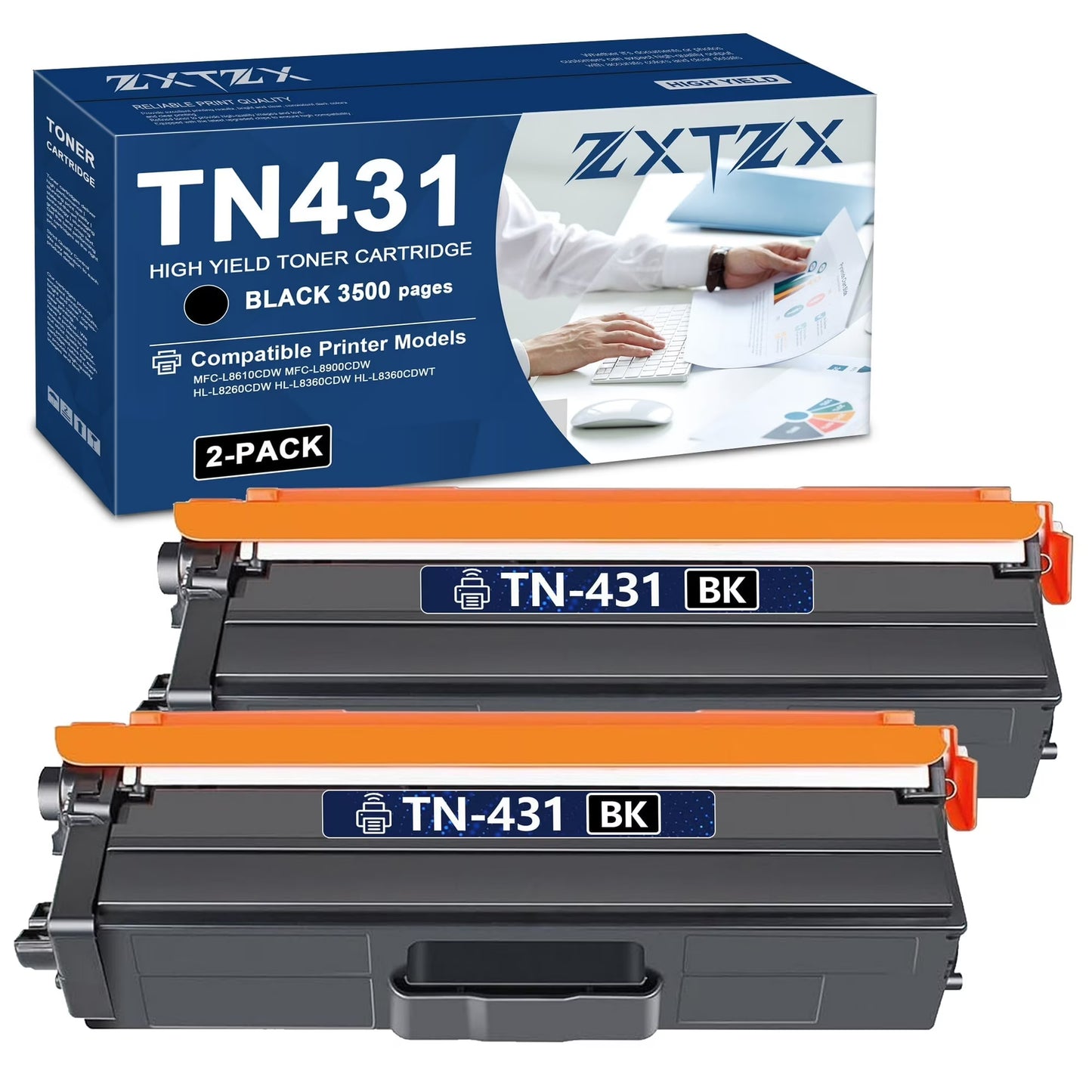 TN431 Toner Compatible for Brother TN431Black Toner Cartridges for L8360CDWT L8610CDW Printer 2 Pack