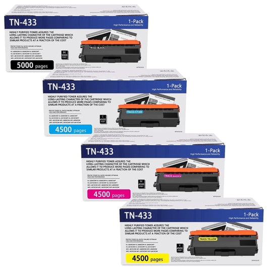 TN433 Toner Cartridge 4 Pack Compatible for Brother TN 433 TN431 TN 431 for HL-L8360CDW MFC-L8610CDW HL-8260CDW L8360CDWT Printer（Black/Cyan/Magenta/Yellow）