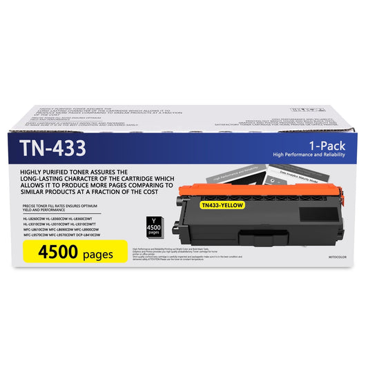 TN433 Toner Cartridges Compatible for Brother TN-433 Toner Cartridges for HL-L8260CDW L8360CDW MFC-L8900CDW L9570CDW Printer (Yellow, 1-Pack)