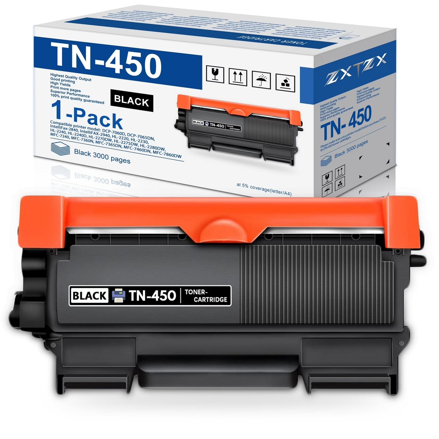 TN450 Black 1-Pack Toner Cartridge Compatible for Brother TN-450 420 Work for DCP-7060D HL-2220 MFC-7360N