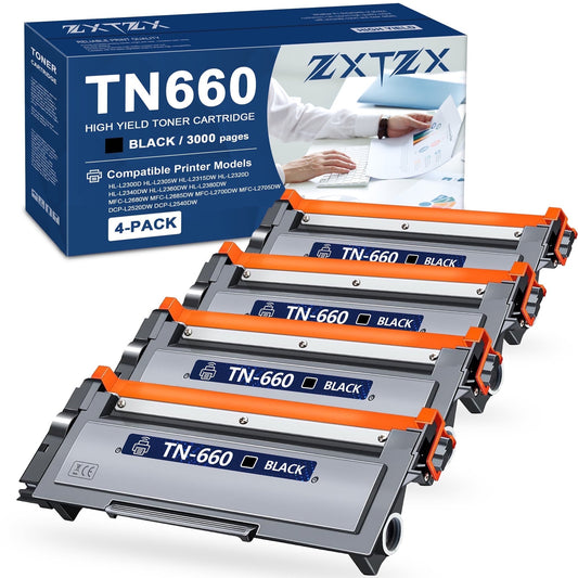 TN660 Toner Compatible for Brother TN660 Toner Cartridges Printer (4-Pack )