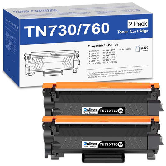 TN730/TN760 Toner Cartridge 2-Pack Black Compatible for Brother TN730 TN 730 TN-730 TN760 TN-760 TN 760 Toner Cartridges for MFC-L2710DW MFC-L2730DW HL-L2395DW HL-L2370DW DCP-L2550DW Printer