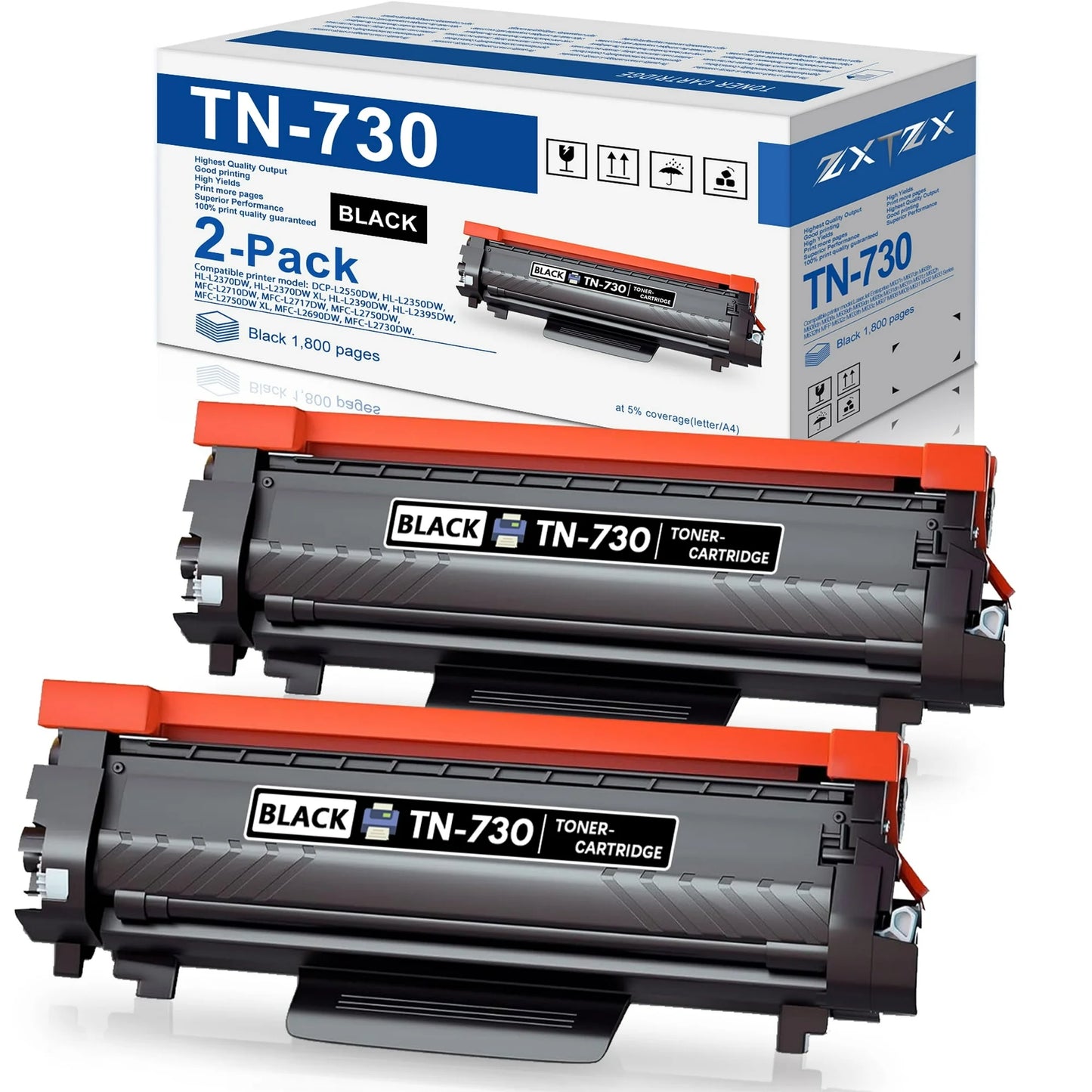 TN730 Toner Cartridge Compatible for Brother TN-730 730 Work for DCP-L2550DW MFC-L2710DW MFC-L2750DW Printer (Black, 2-Pack)