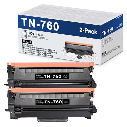 TN760 TN730 Toner Cartridge: Compatible 2 Pack Black Toner Replacement for Brother TN760 TN730 Toner Cartridge HL-L2350DW L2395DW&nbsp;L2390DW MFC-L2710DW L2750DW Printer High Yield