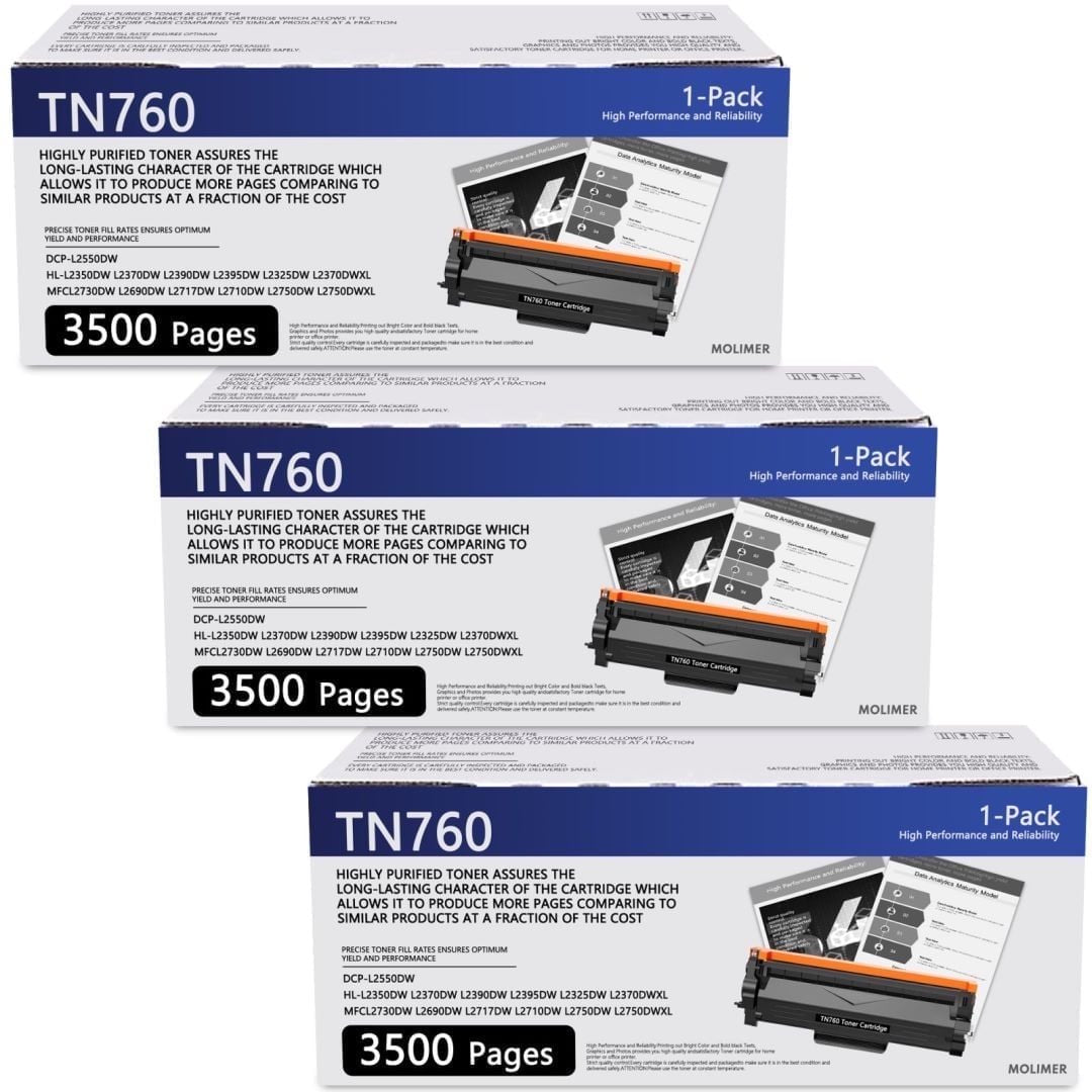 TN760 Toner Cartridge Black 3-Pack Replacement for Brother TN760 TN 760 TN 730 Toner Cartridges for Brother MFC-L2710DW HL-L2395DW Printer