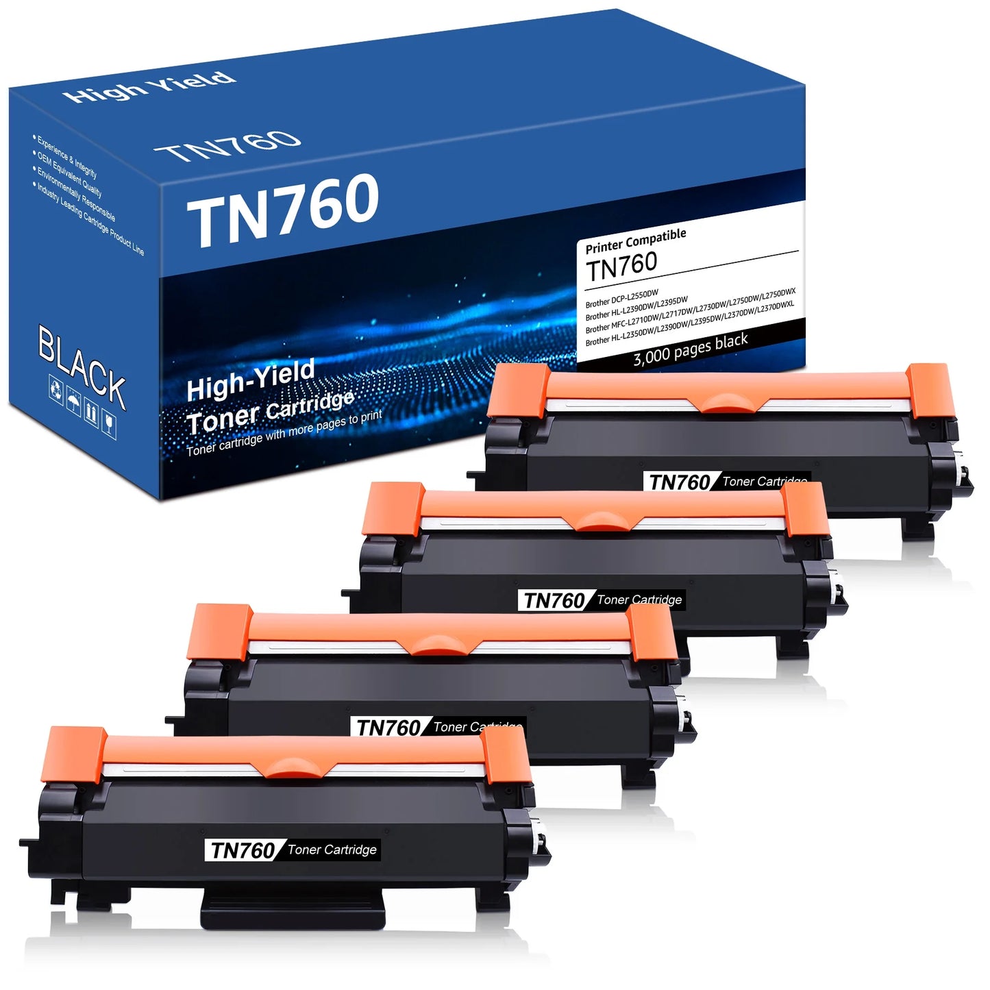 TN760 Toner Cartridge Replacement for Brother TN760 TN-760 TN730 to Use with HL-L2350DW HL-L2395DW HL-L2390DW HL-L2370DW MFC-L2750DW MFC-L2710DW DCP-L2550DW (Black,4 Pack)