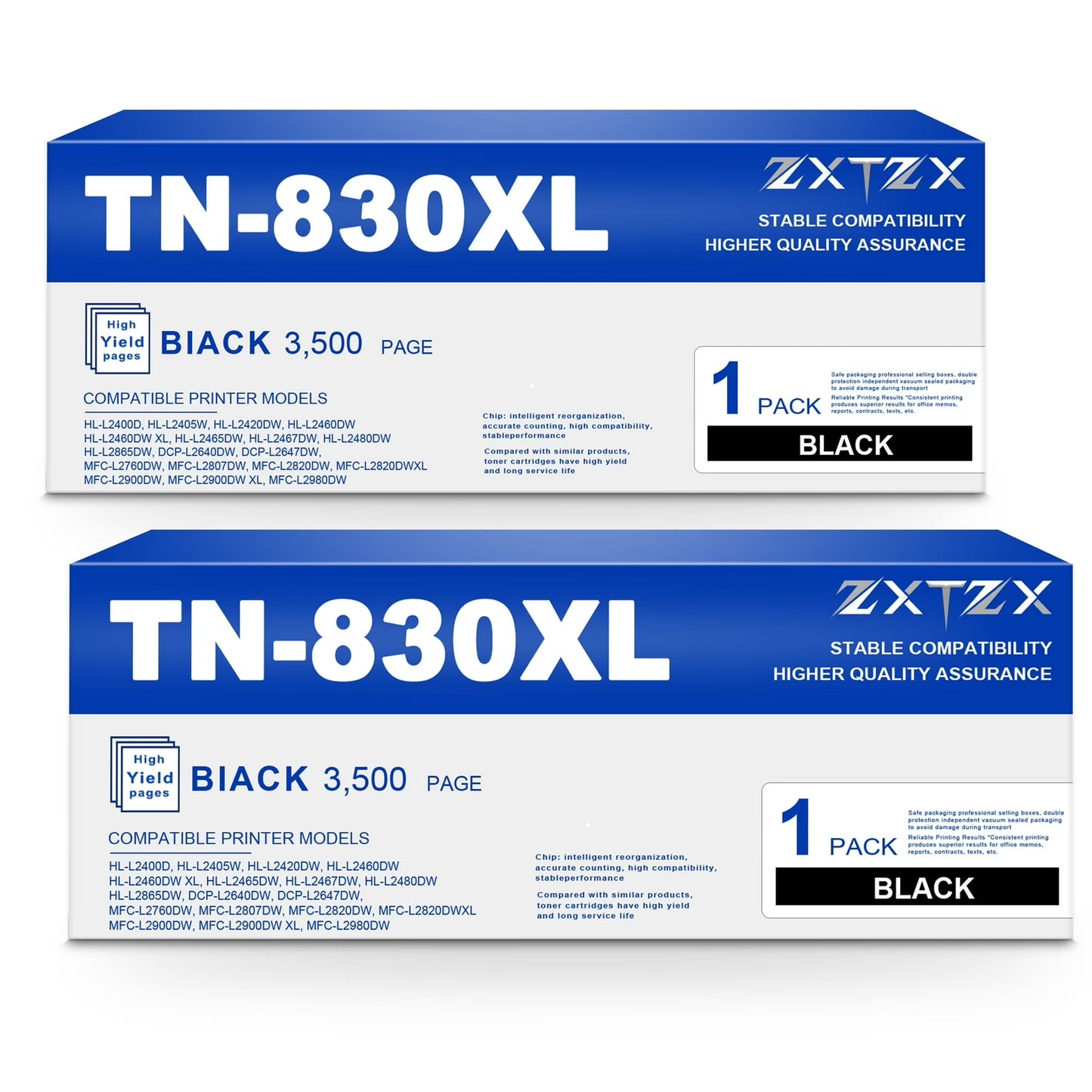 TN830 XL Toner TN830 Black Compatible for Brother TN830XL Toner Cartridge DCP-L2640DW HL-L2460DW HL-L2405W Printer 2-Pack