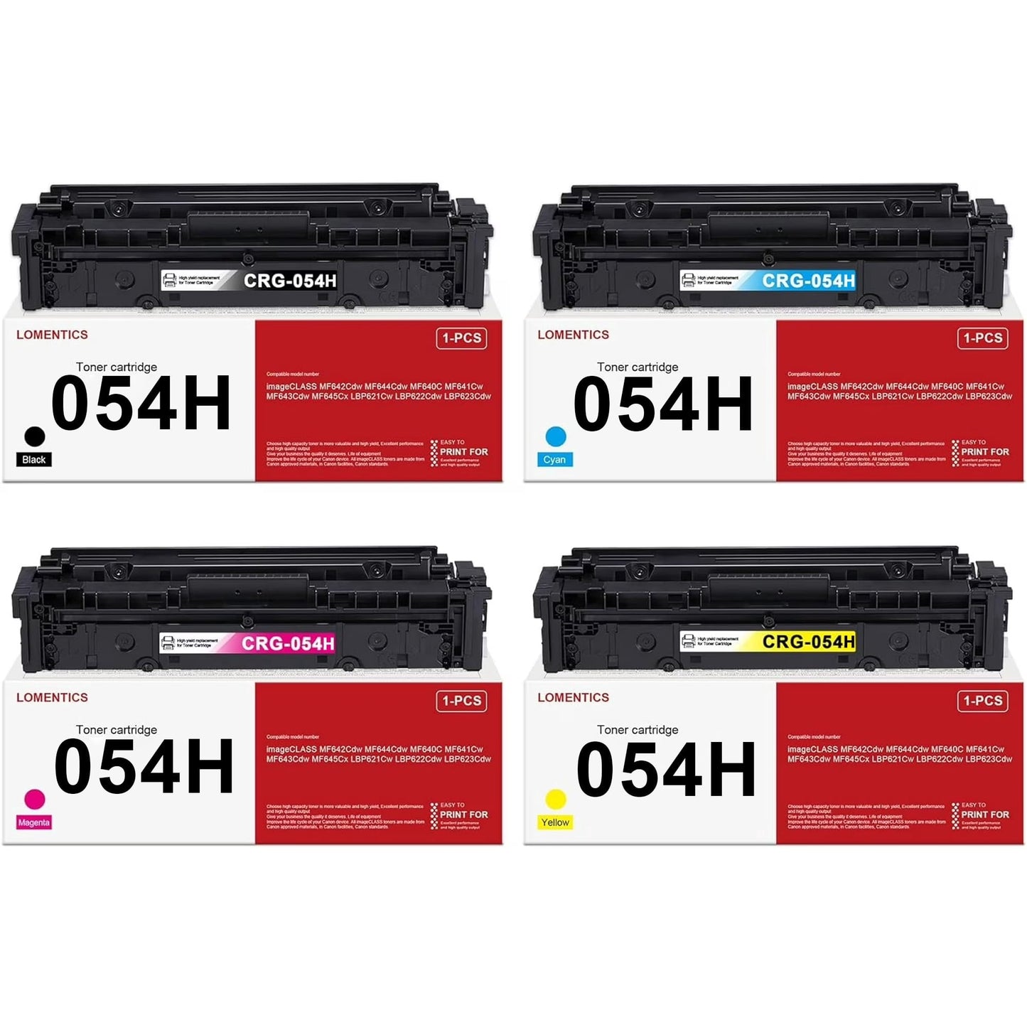 VASERINK 054H Toner Cartridge Set for Canon MF642Cdw/MF643Cdw, 4 Pack, Black/Cyan/Magenta/Yellow