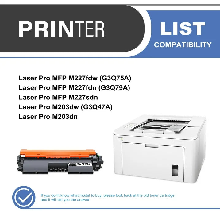 30A CF230A Toner Cartridge Black 2-Pack Compatible for 30A CF230A Toner Cartridges for Laser Pro M203 Series; Laser Pro MFP M227 Series Printer