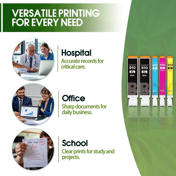 910XL Combo Pack Ink Cartridges Compatible With HP 910 Ink Cartridge for 910 XL HP Printer Ink for HP OfficeJet 8020 8015e Pro 8025e 8020e (5 Pack)