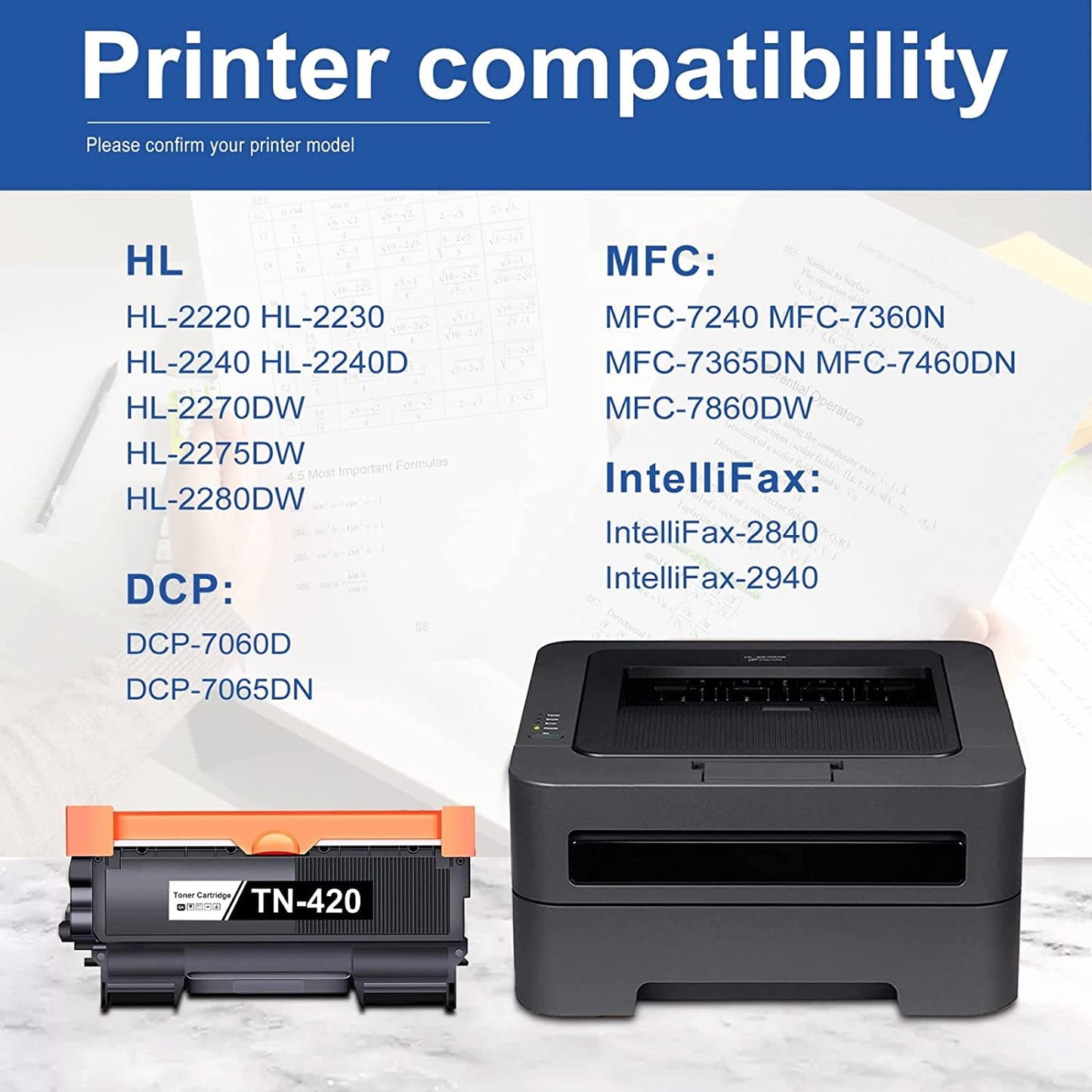 TN420 TN-420 High Yield Toner Cartridge Compatible for Brother TN 420 Toner Cartridge for Brother MFC-7240 MFC-7860DW HL-2230 HL-2240 Printer 1 Black
