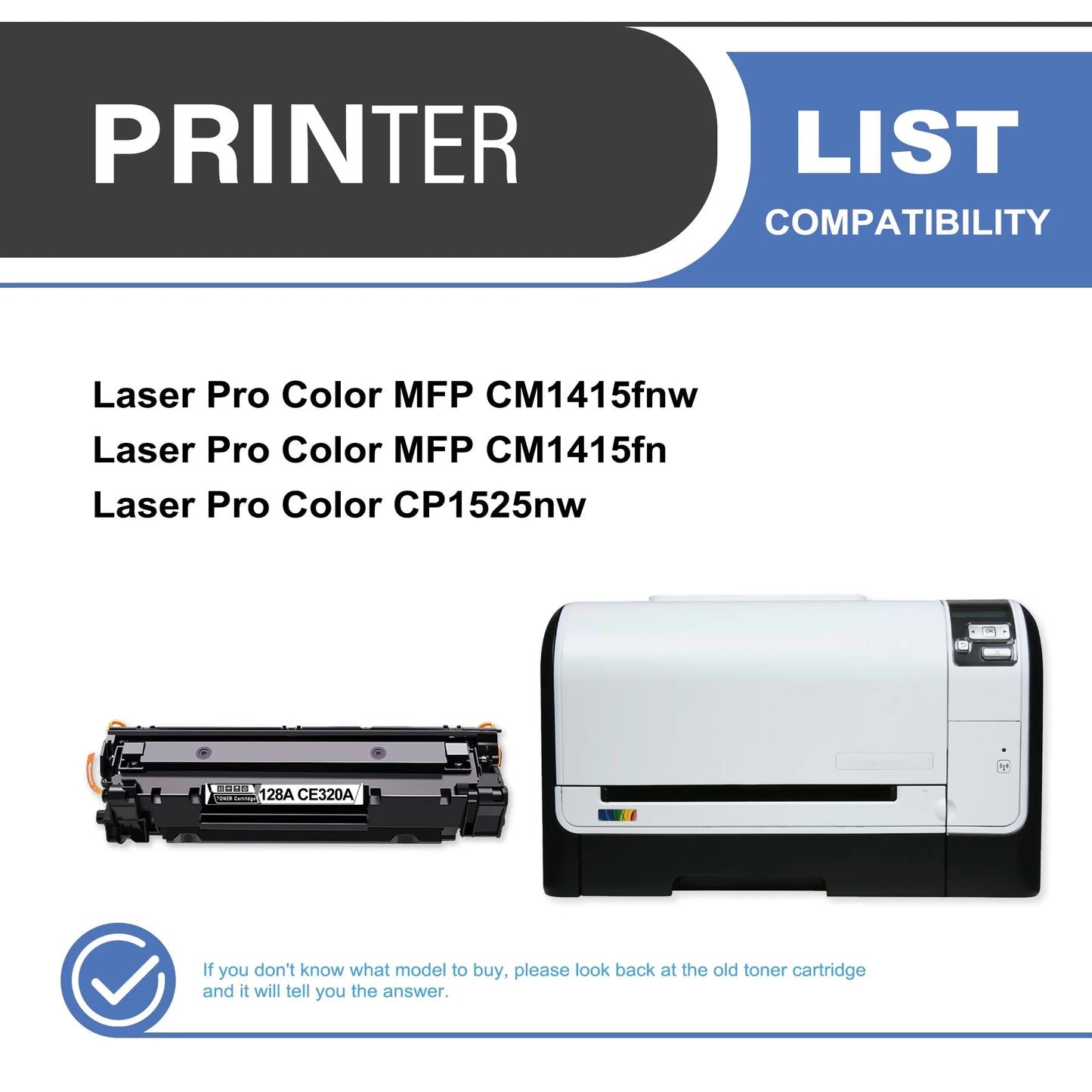 128A CE320A Toner Cartridge Balck 1-Pack Compatible for 128A CE320A Toner Cartridges for Laser Pro CM1415 Color, CP1525 Color Series Printer