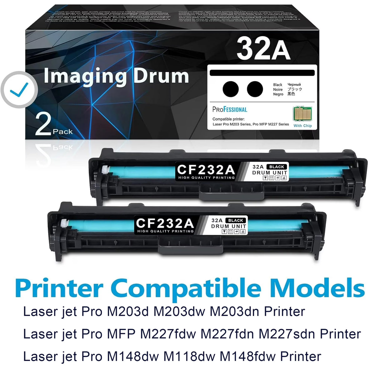 32A Lmaging Drum compatible for HP Laserjet 32A Drum Unit CF232A for Pro M118dw Printer（2 Pack）