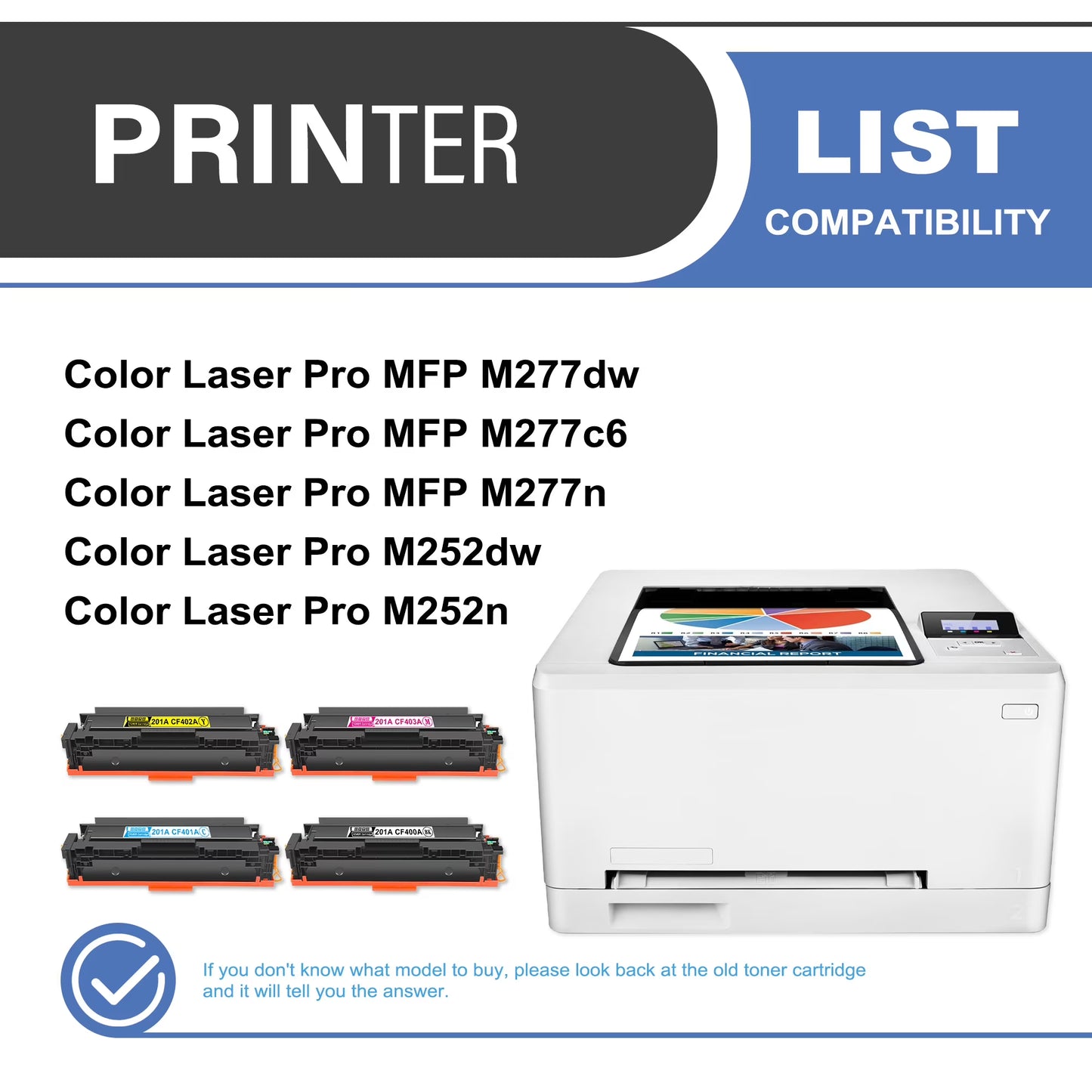 201A CF400A Toner Cartridge 4-Pack Compatible for 201A CF403A Toner Cartridges for Color Laser Pro M252, Color Laser Pro MFP M277 Series Printer (1 Black, 1 Cyan, 1 Magenta, 1 Yellow)