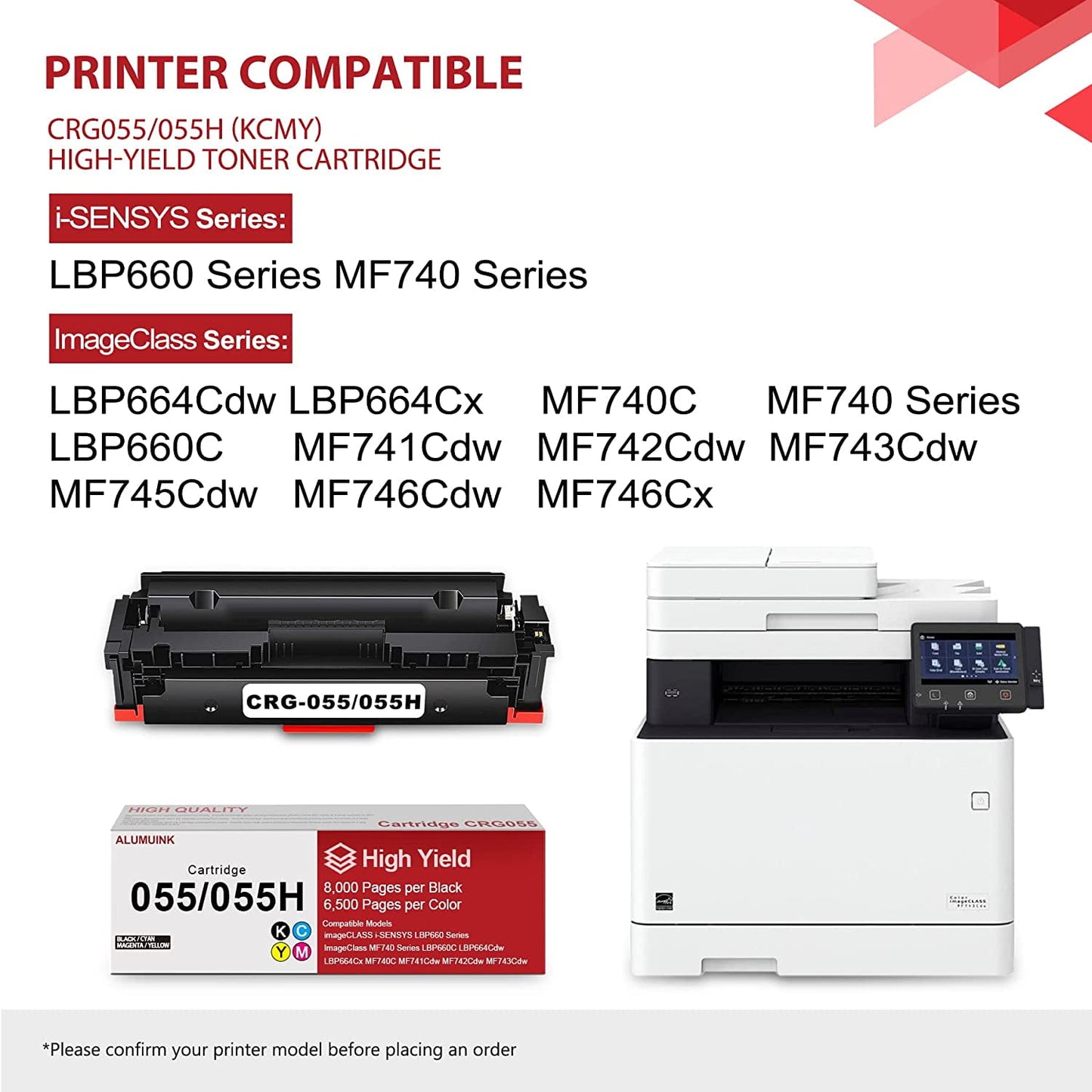 Cartridge 055 Toner Cartridge Set CRG055 055H Replacement for Canon 055 High Yield i-SENSYS LBP660 Series MF740 Series ImageClass LBP664Cdw LBP664Cx Printer, 4-Color