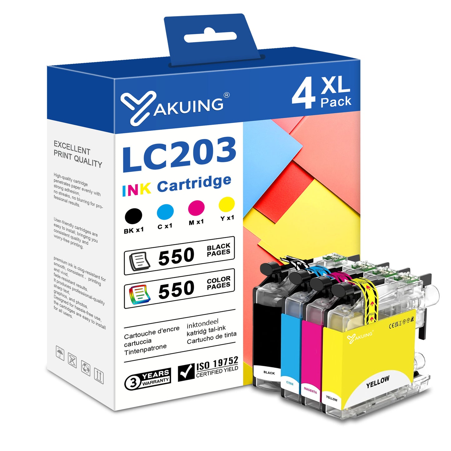 LC203 LC203XL Ink Cartridges Compatible for Brother LC203 LC203XL Ink Cartridge for MFC-J460DW J480DW Printer (1 Black, 1 Cyan, 1 Magenta, 1 Yellow)