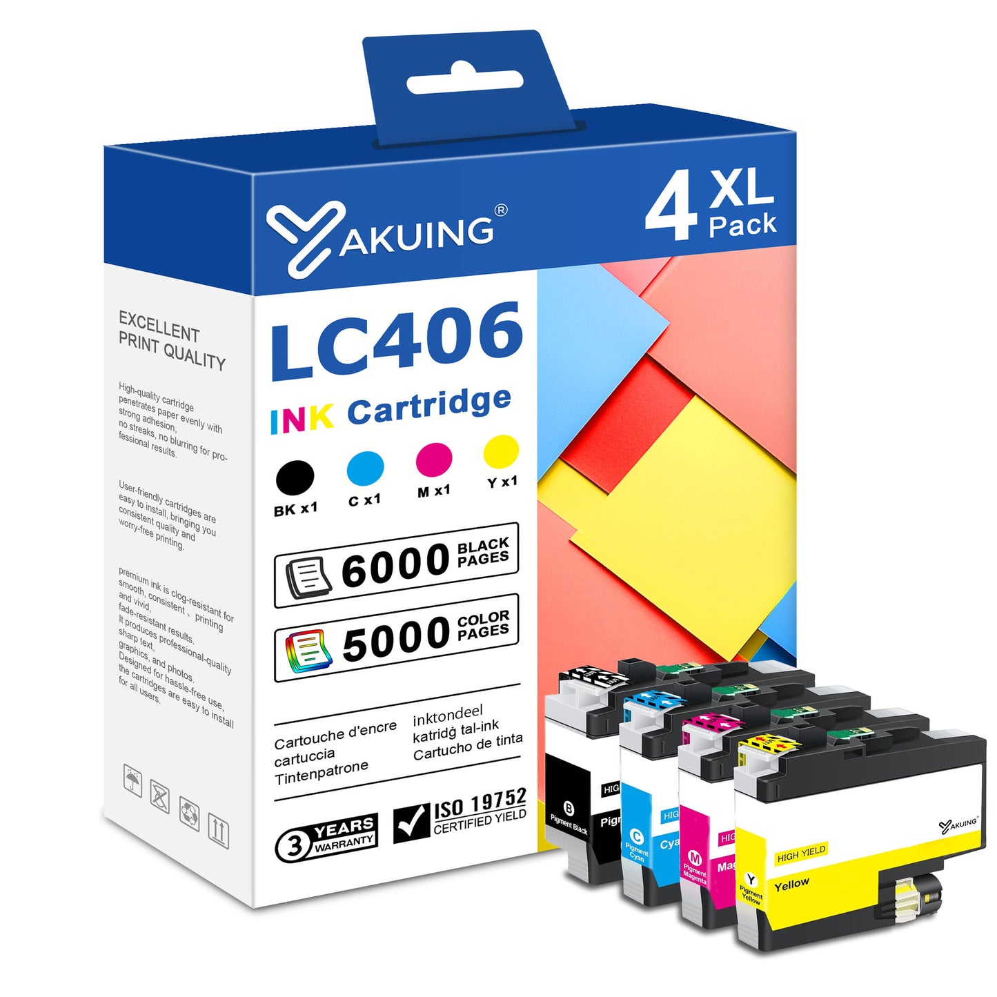 LC406 LC406XL Ink Cartridges Compatible for Brother LC406 LC406XL Ink Cartridge for MFC-J6955DW J6555DW HL-JF1 Printer (1 Black, 1 Cyan, 1 Magenta, 1 Yellow)