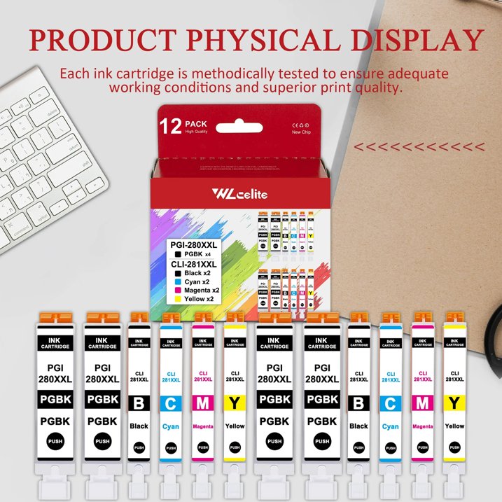 280XXL 281XXL Ink Cartridges Replacement for Canon PGI-280XXL CLI-281XXL Ink Cartridge for TR8622a TS6320 TS8322（12 Pack）
