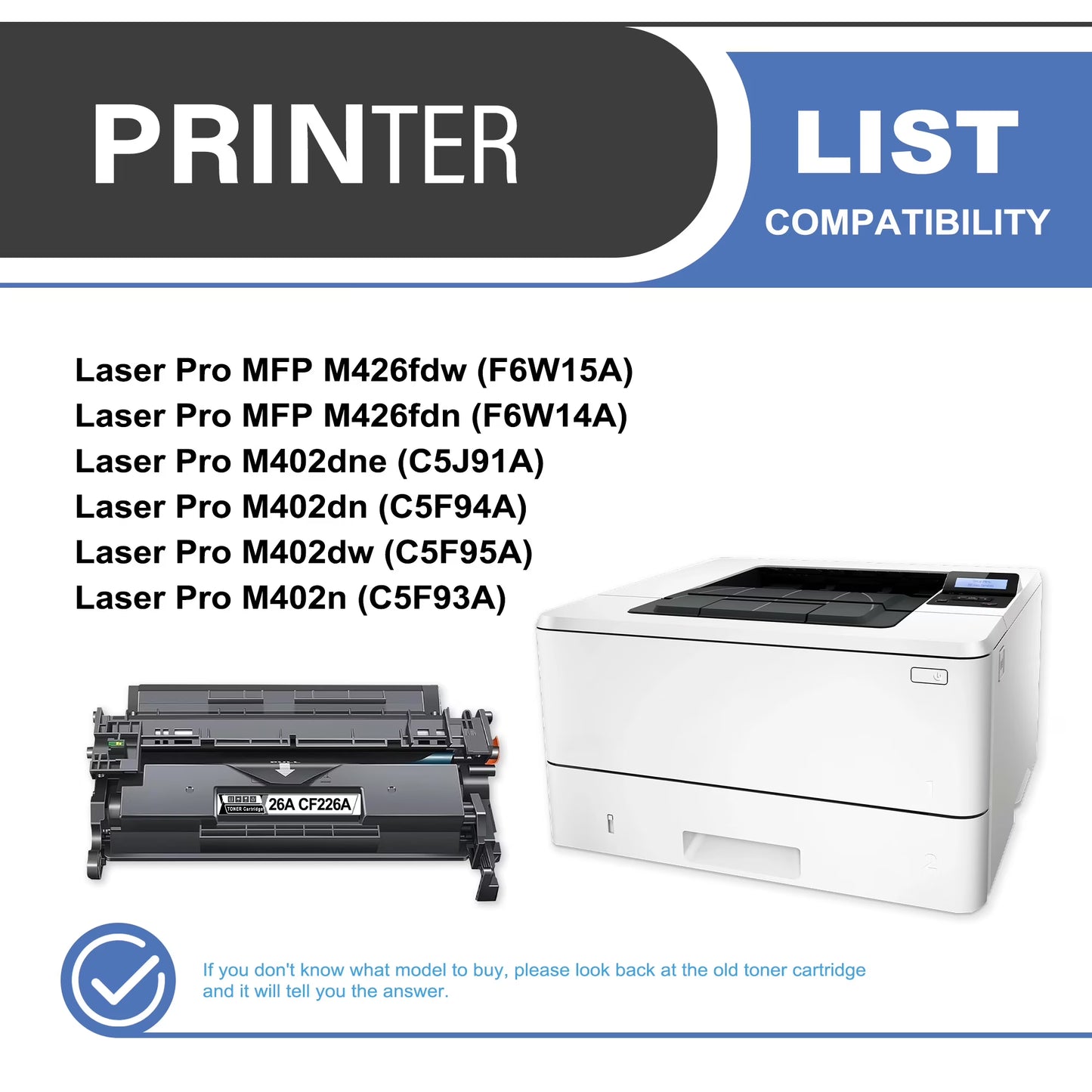 26A CF226A Toner Cartridge Black 1-Pack Compatible for 26A CF226A Toner Cartridges for Laser Pro M402 Series ; Laser Pro MFP M426 Series Printer