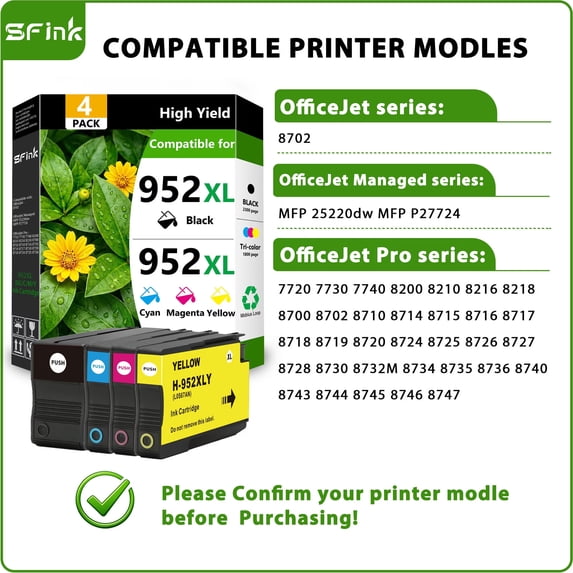 952 XL 952XL Ink Cartridges Combo Pack 4 Pack Compatible for HP 952XL Ink Cartridges for OfficeJet 8702 OfficeJet Pro 7720 7740 8210 8710 Printers