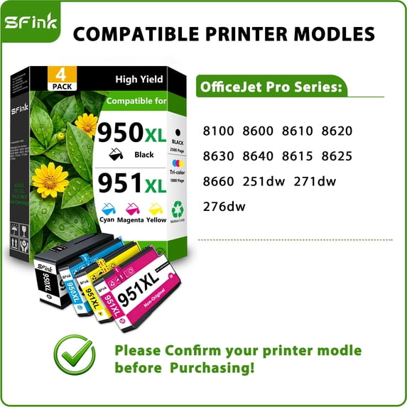 950XL and 951XL Ink Cartridges 4 Pack Compatible for HP950 and 951 XL Ink Cartridges Combo Pack Works with OfficeJet Pro 8600 8610 8620 Printers