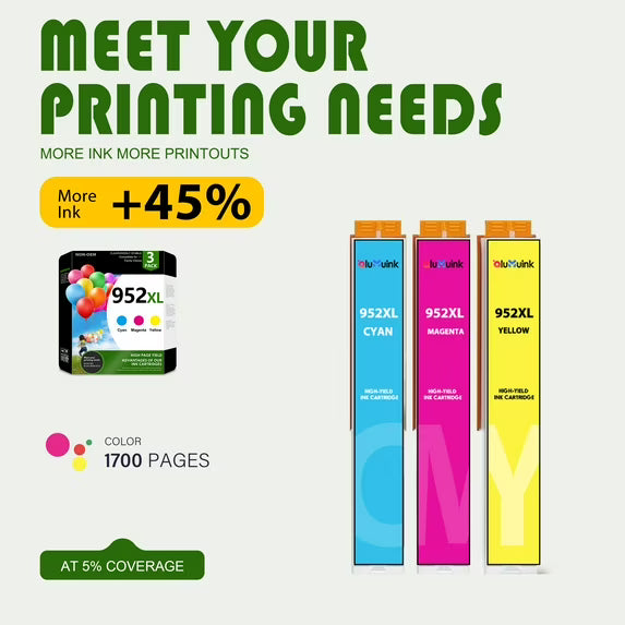 952 XL Ink Cartridge High Yield Compatible for 952 Ink Cartridge Printer (Cyan Magenta Yellow)3PK