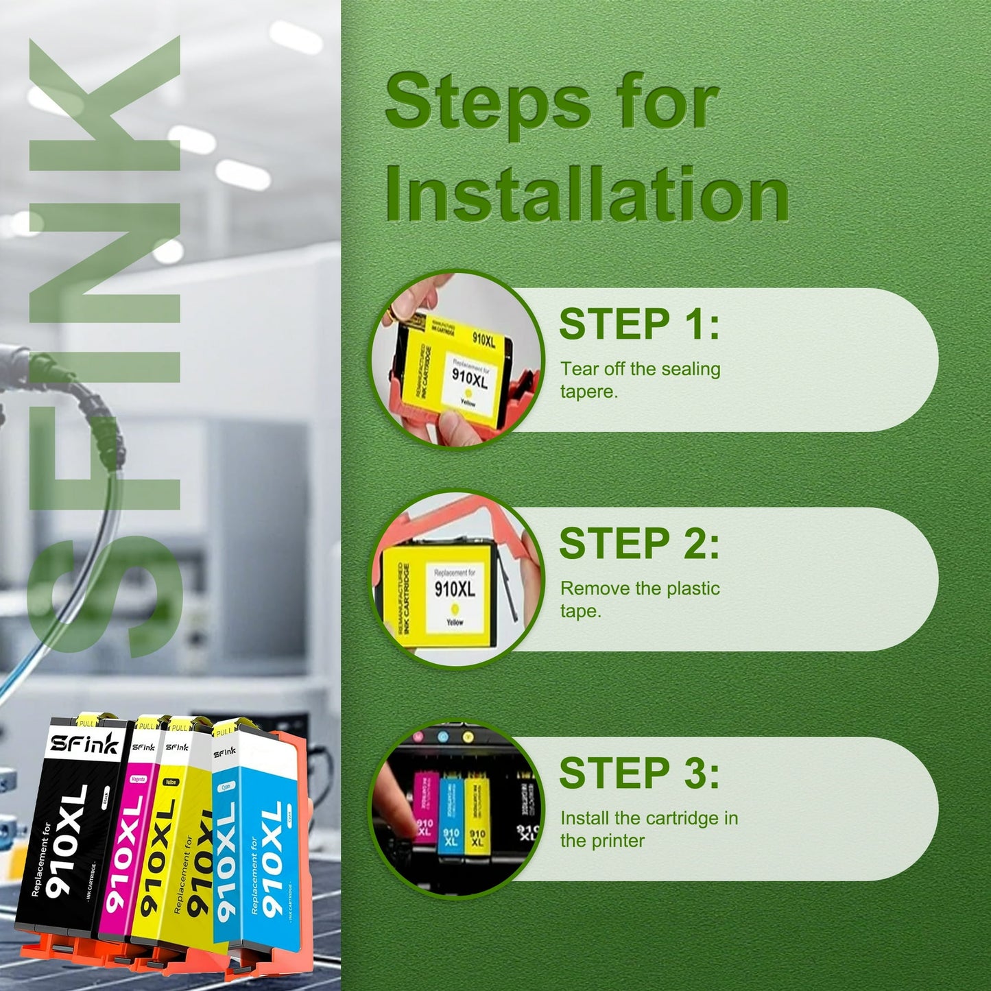 910XL Ink Combo Pack Compatible for HP 910XL 910 Ink Cartridges Work for Office Jet Pro 8020 8025 8028 8010 Printer, Black and Color 4-Pack