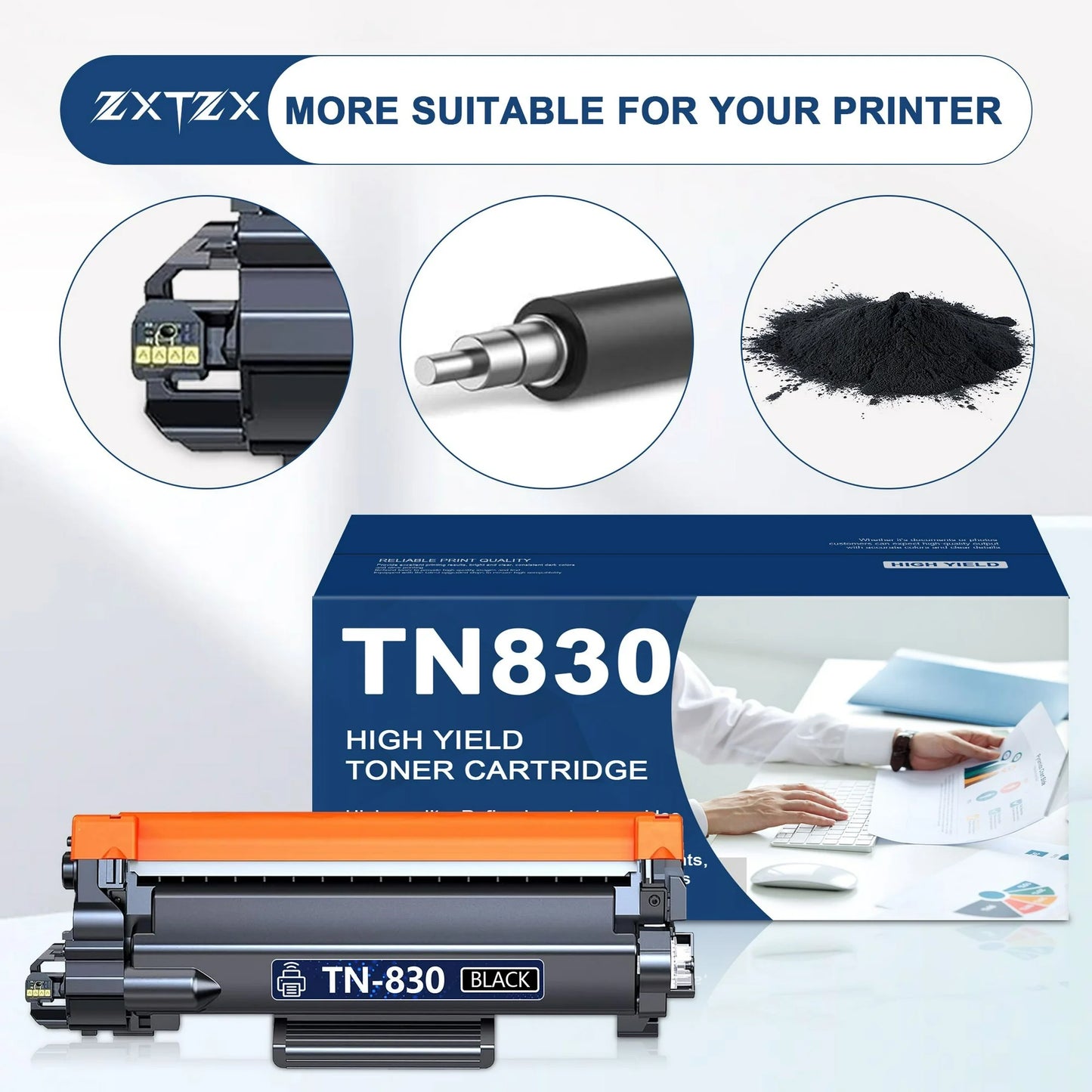 TN830 Toner Cartridges Compatible for Brother TN830 Toner cartridge For HL-L2480DW MFC-L2807DW MFC-L900DW MFC-L2820DWXL DCP-L2640DW Printer (2 Pack)