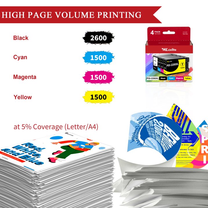 PGI 2200XL Ink Cartridge Compatible for Canon 2200XL Combo Pack Ink Cartridges Printer (Black Cyan Magenta Yellow)
