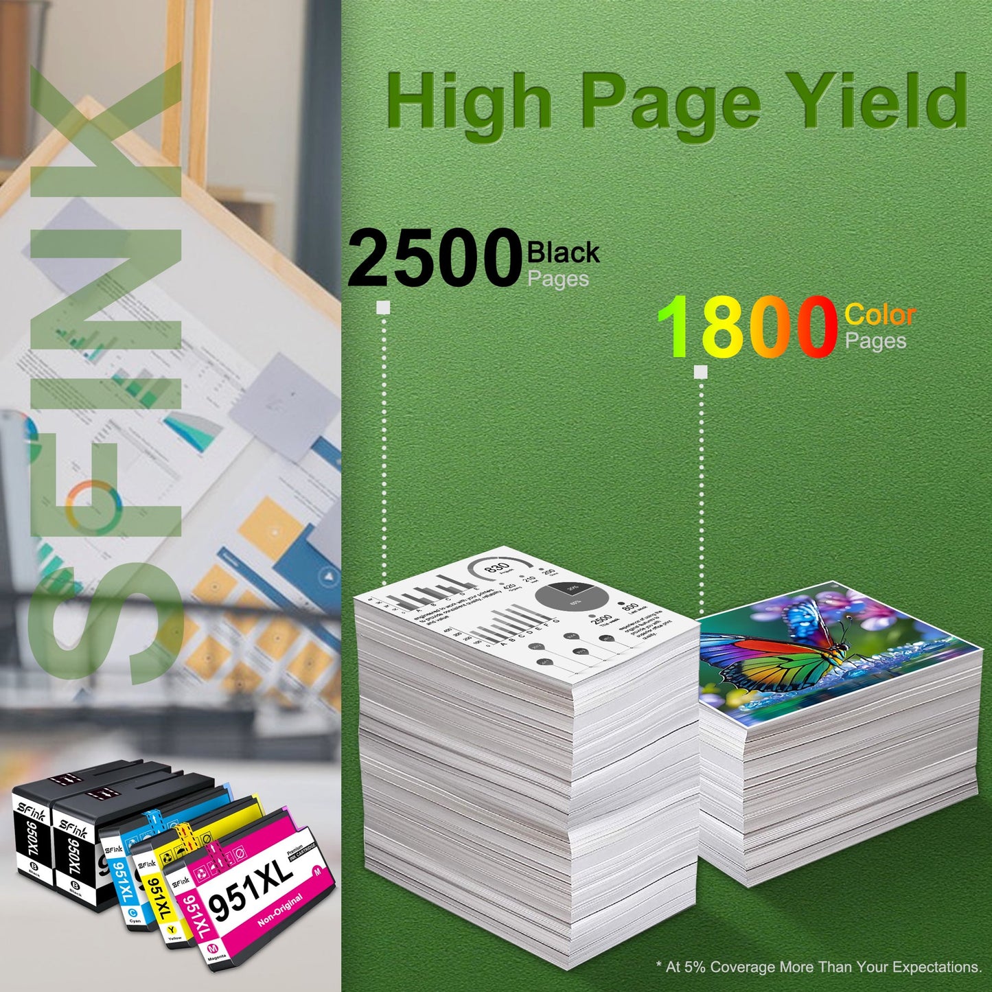 950XL 951XL Ink Cartridge 5-Pack Combo Pack Compatible for HP950XL 951XL 950 951 Ink for OfficeJet Pro 8100 8600 8610 8620 8630 8640 8615 8625 8660 251dw 271dw 276dw Printer