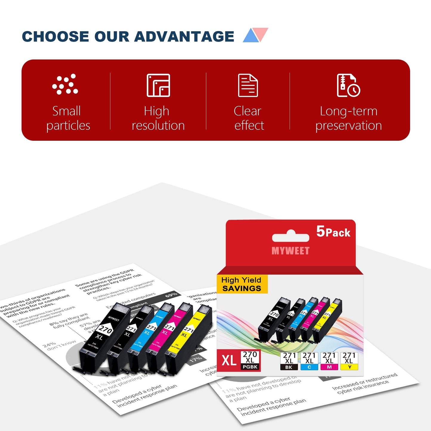 PGI-270XL CLI-271XL Ink Cartridges 5 Value Pack Compatible with Canon 270 271 Ink Cartridges for Canon Pixma MG5720, MG5721, MG5722, MG6820, TS5020, TS6020,Inkjet Printer (Black,Cyan,Magenta,Yellow)