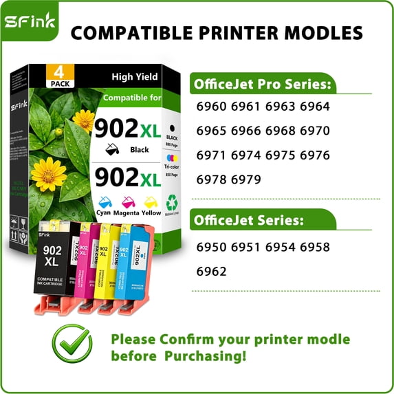 902XL 902 XL Ink Cartridges 4 Pack Compatible for HP 902 Ink Cartridges Combo Pack Work for OfficeJet 6962 OfficeJet Pro 6978 Printers
