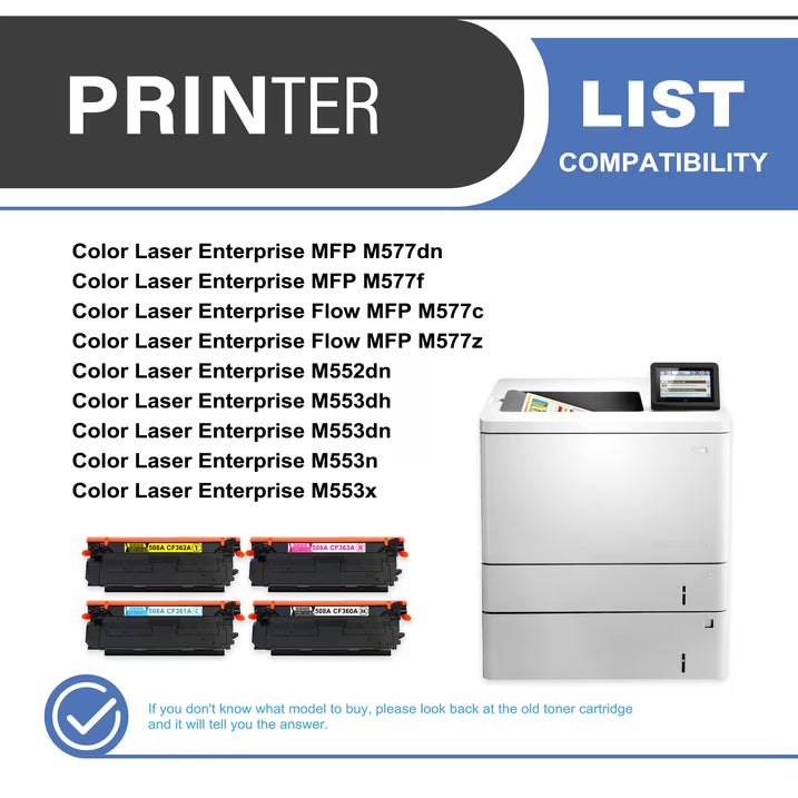 508A Toner Cartridge 4-Pack Compatible for 508A CF360A Toner Cartridges for Color Laser Enterprise M552, M553, Color Laser Enterprise MFP M577 Series Printer (Black,Cyan, Magenta,Yellow)