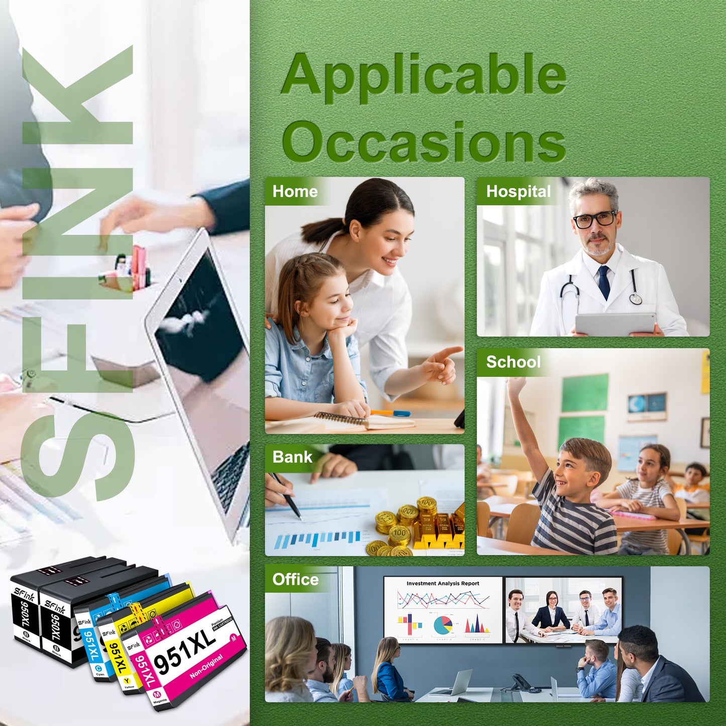 950XL 951XL Ink Cartridge 5-Pack Combo Pack Compatible for HP950XL 951XL 950 951 Ink for OfficeJet Pro 8100 8600 8610 8620 8630 8640 8615 8625 8660 251dw 271dw 276dw Printer
