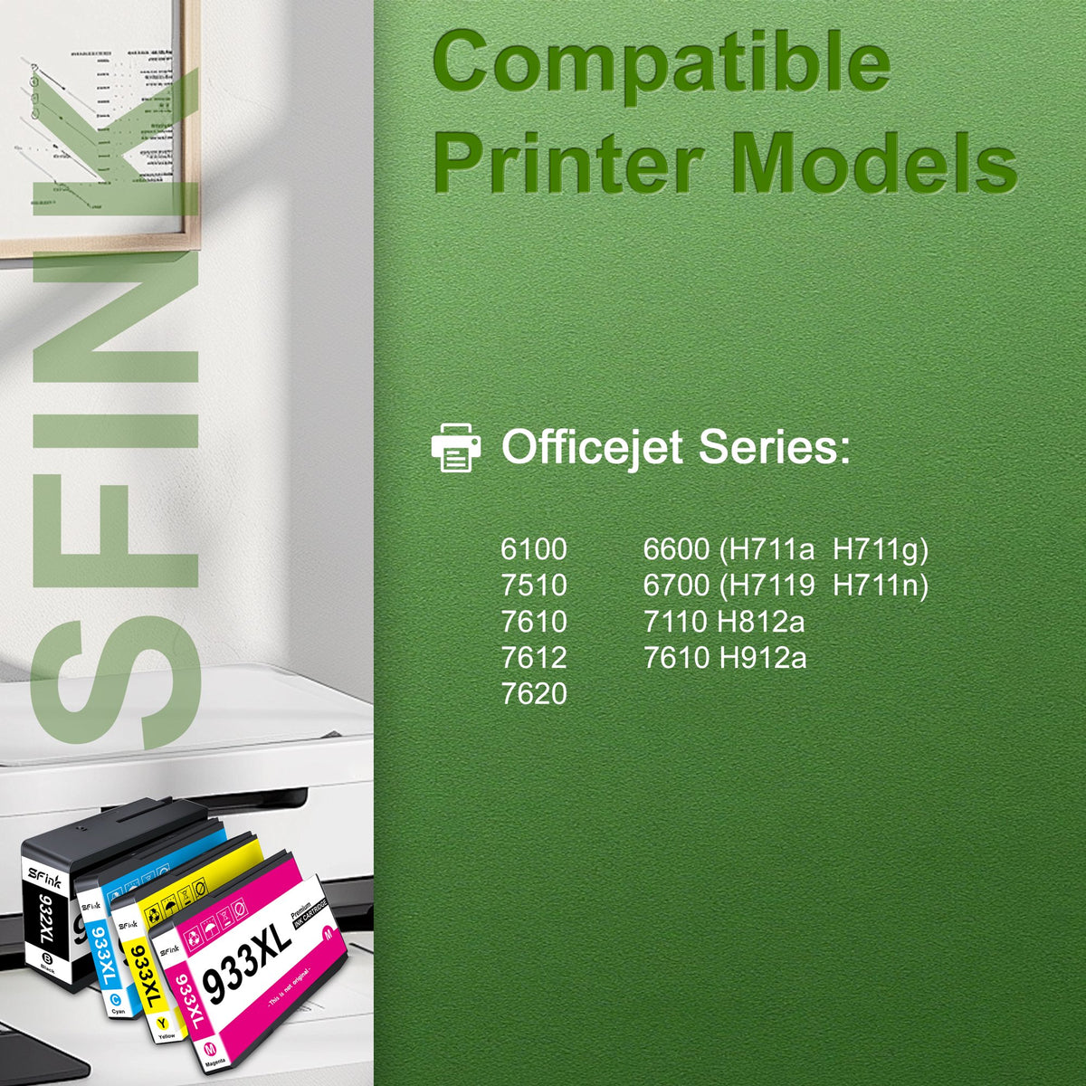 932XL 933XL (4-Pack 1BK/1C/1M/1Y) Ink Cartridge Compatible for HP932XL 933XL Ink Cartridges for OfficeJet 7620 7612 7510 6100 6600 6700 7110 7610 Printers