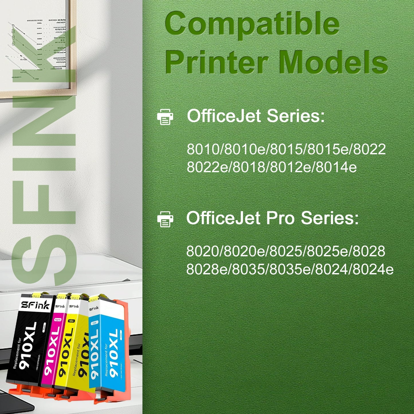 910XL Ink Combo Pack Compatible for HP 910XL 910 Ink Cartridges Work for Office Jet Pro 8020 8025 8028 8010 Printer, Black and Color 4-Pack