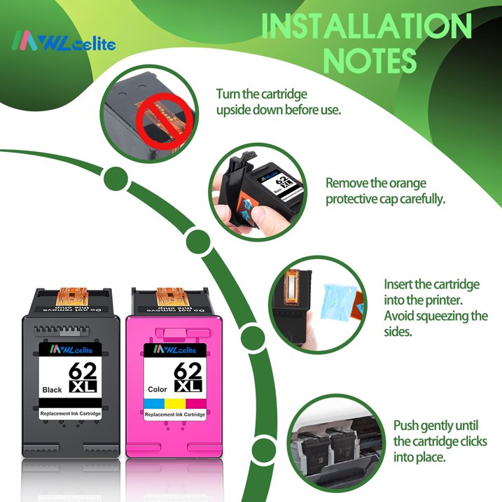 62 Ink Cartridges Compatible for 62XL Ink Cartridges for 5540 5541 5542 5543 Printer (2 Pack)