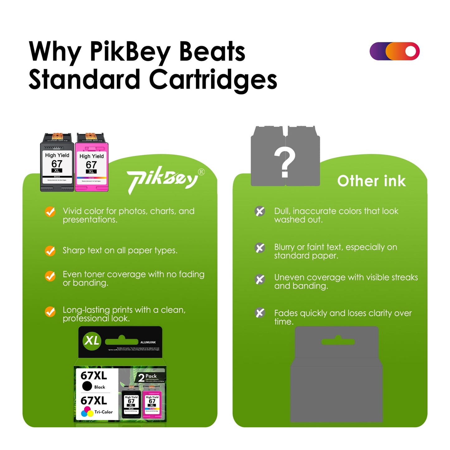 67XL Ink Cartridge Black/Tri-Color Compatible for HP 67 Ink Cartridges for DeskJet 2700 2755e 2800 2855e 4155e 4255e 2755 2852e Envy 6000 6055e 6455e Printer (2-Pack)