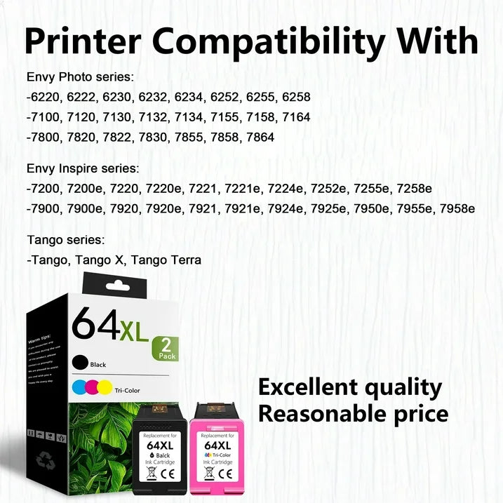 64XL Ink Cartridge Black Tri-Color Compatible for HP 64 Ink Cartridges for Envy 7855 7864 Printers