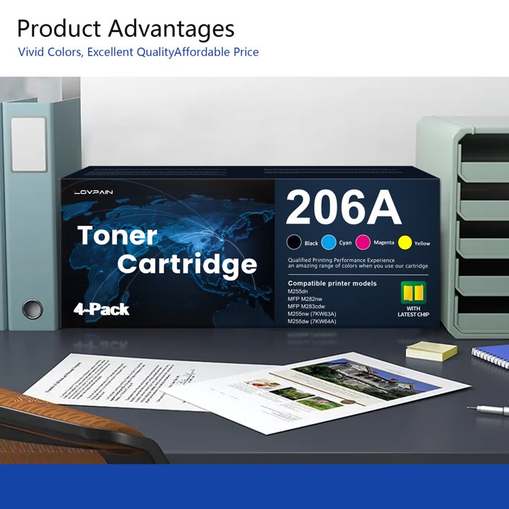 206A Toner Set: W2110A W2111A W2113A W2112A 206A Toner Cartridge Compatible for 206A Color Pro M255 MFP M282 M283 Series Printer (BK/C/M/Y)