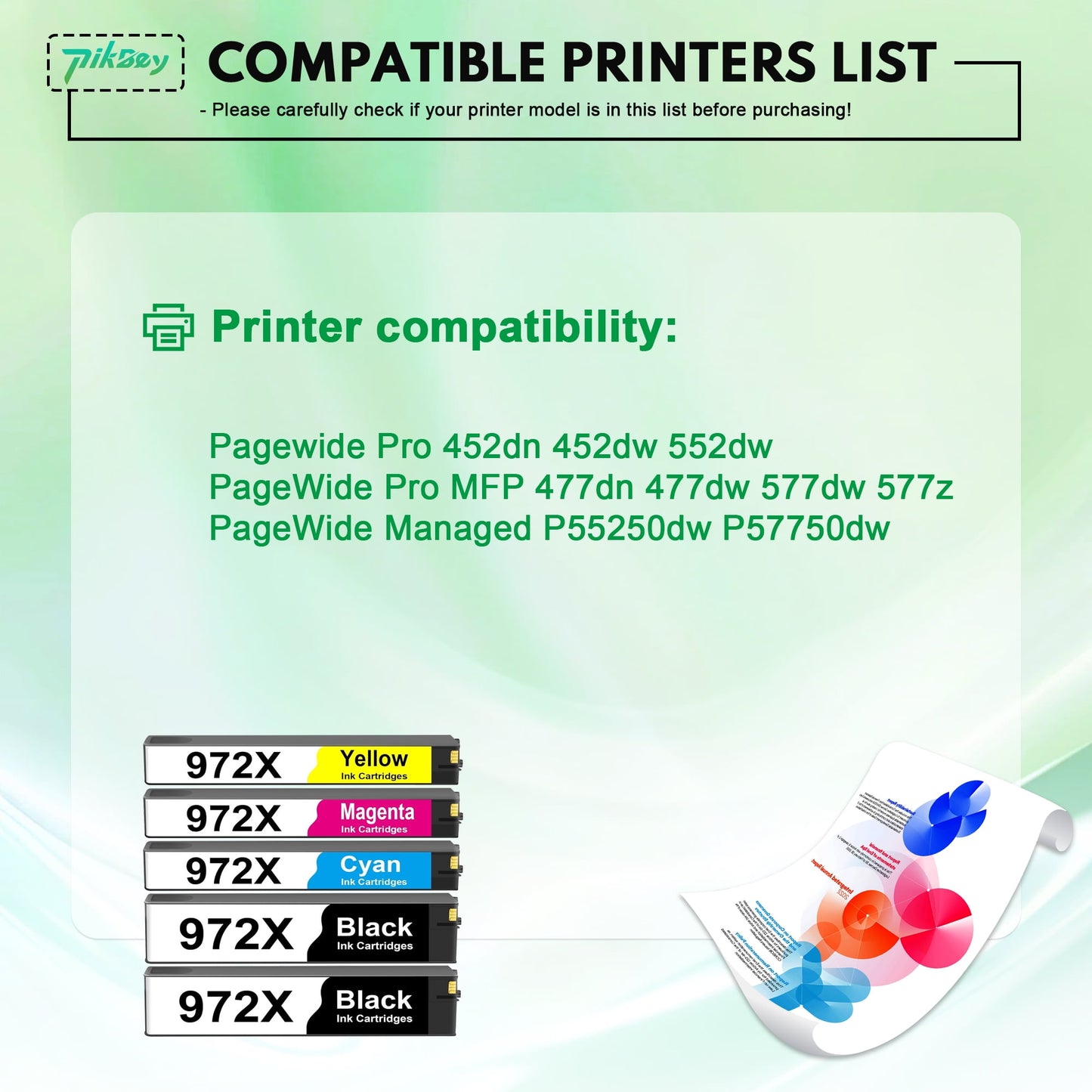 972X Ink Cartridges High Yield Combo Pack (5-Pack, 2Black/1Cyan/1Magenta/1Yellow) Compatible for HP 972X 972 Ink Cartridge for HP Pagewide MFP P57750DW Pro 452dn 452dw 552dw 477dw 577dw Printer