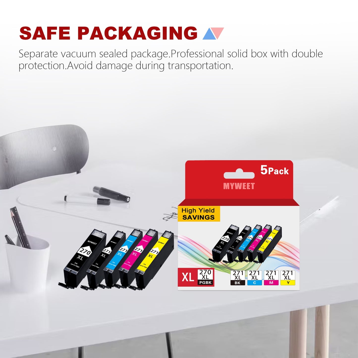 PGI-270XL CLI-271XL Ink Cartridges 5 Value Pack Compatible with Canon 270 271 Ink Cartridges for Canon Pixma MG5720, MG5721, MG5722, MG6820, TS5020, TS6020,Inkjet Printer (Black,Cyan,Magenta,Yellow)