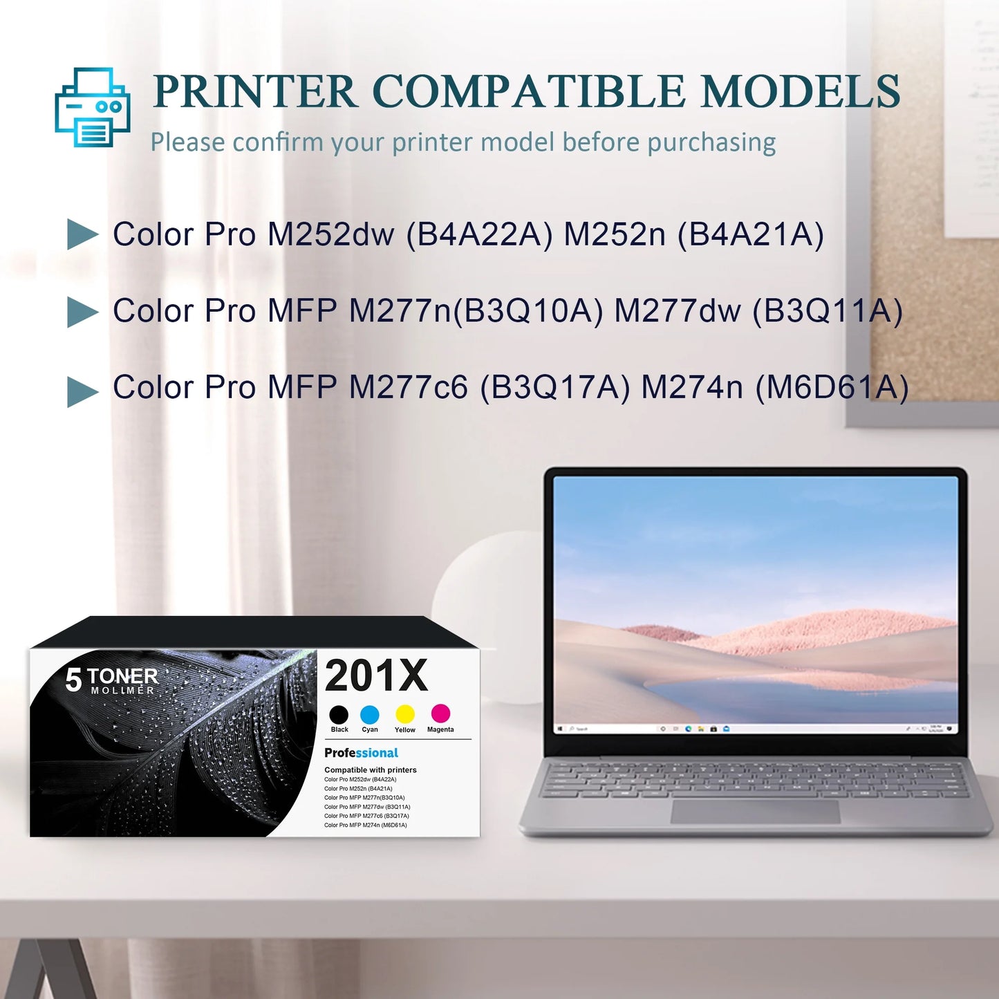 201X 201A | CF400X CF401X CF402X CF403X With Chip Toner Cartridge 5 Pack Compatible for Pro M252dw M252n MFP M277n M277dw M277c6 M274n Printer