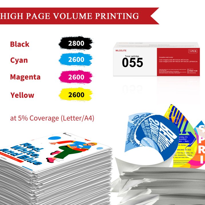 055 Toner Cartridge Compatible for Canon 055 Combo Pack Toner Cartridge Printer（1*Black 1*Cyan 1*Magenta 1*Yellow）