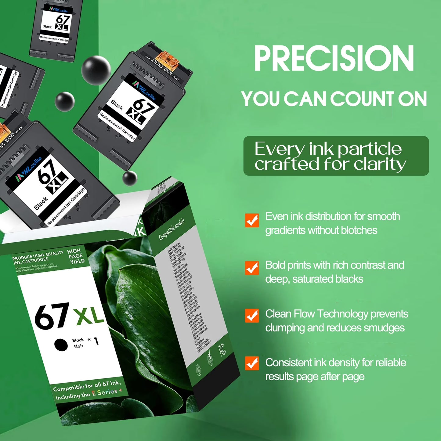 67XL Black 67 Ink Cartridge Compatible for 67 XL Ink Cartridges Deskjet 2778 2779 6078 6478 Envy 6020e 6022e 6030e (1 Pack)